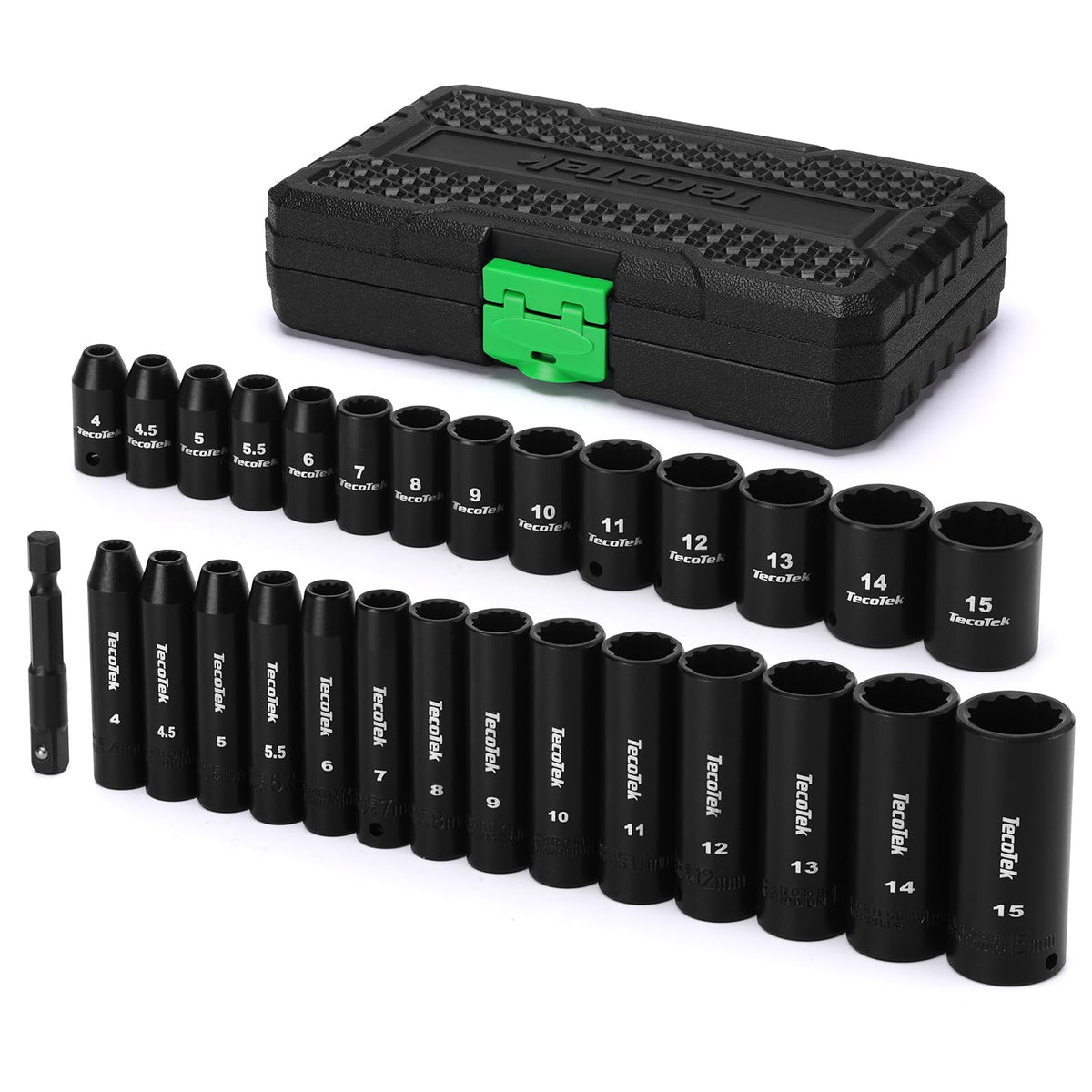 TecoTek 29-piece shallow socket set 4-15 mm for tight-space access