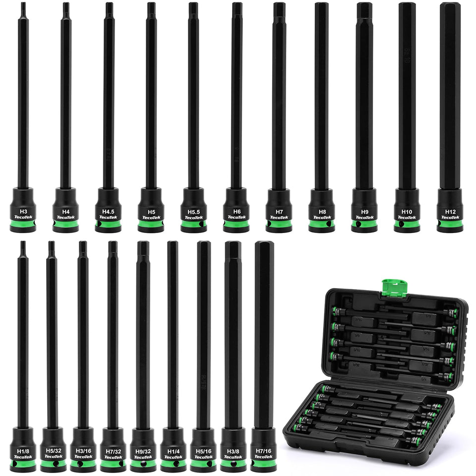 TecoTek 3/8 drive long Allen bit socket set with extended reach for hard-to-reach fasteners.