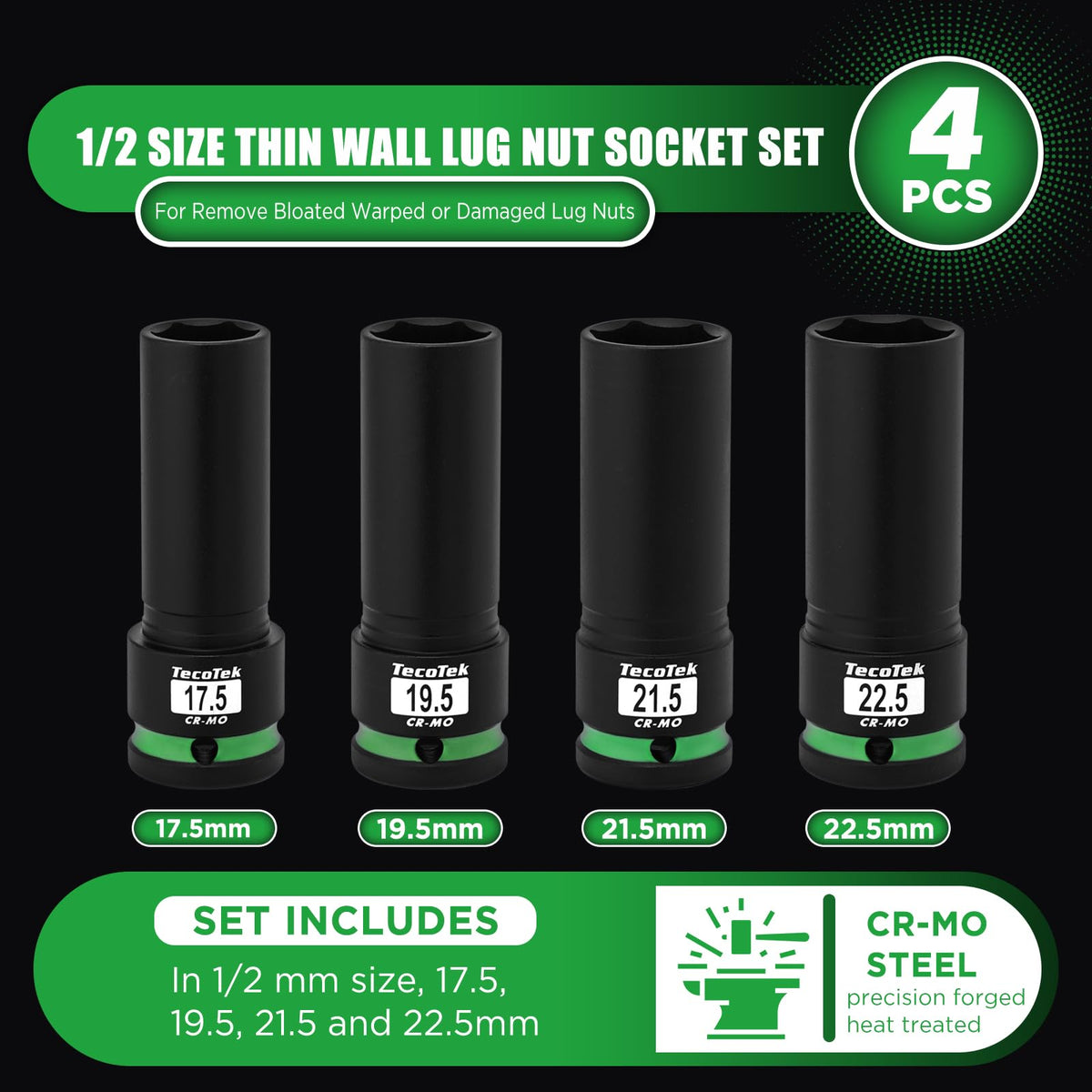 TecoTek 21.5mm socket reaches hard-to-reach wheel nuts safely.