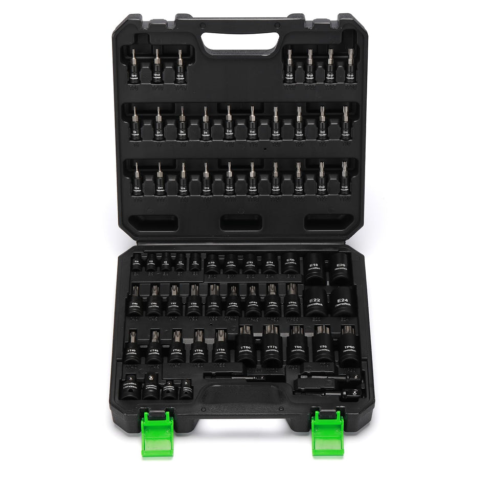 TecoTek 67-piece Torx socket set in a case for quick access and organized sizes.