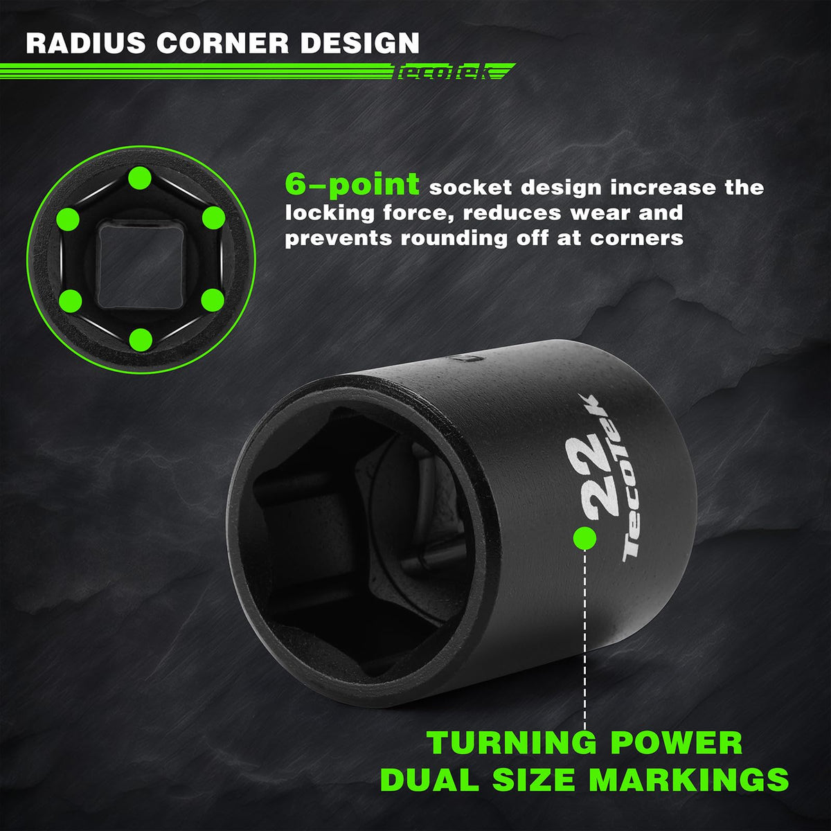 TecoTek Cr-Mo steel shallow sockets resist wear in tough jobs