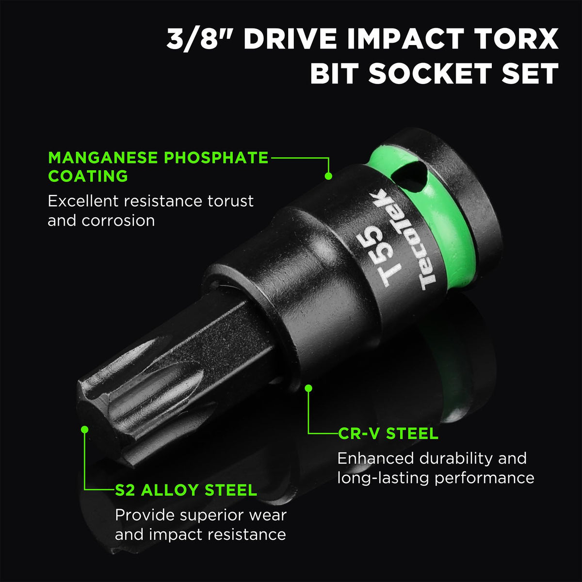 TecoTek CR-V steel Torx sockets resist wear during tough jobs
