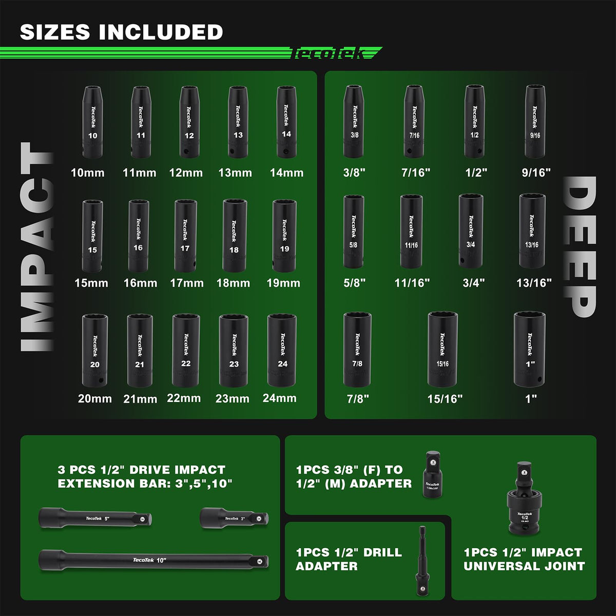 TecoTek extension bars in 3, 5, and 10 inches for versatile reach