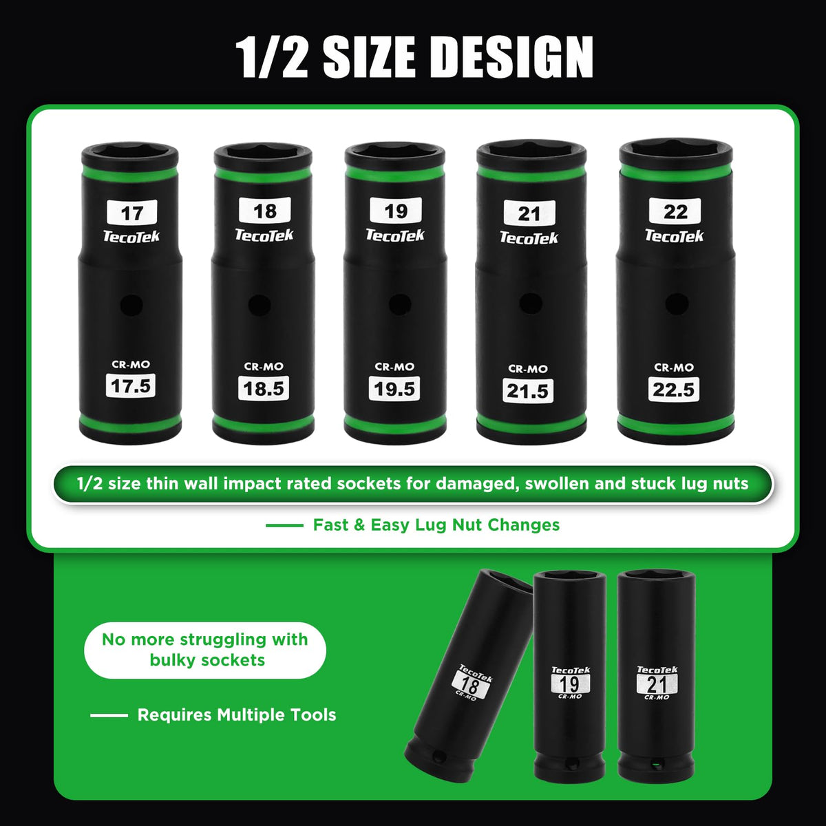 TecoTek size markings on sockets simplify quick identification