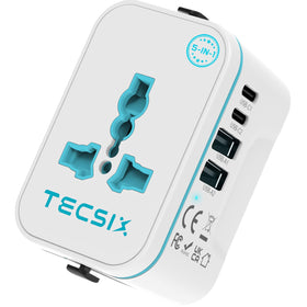 TECSIX universal travel adapter front view for global charging on the go