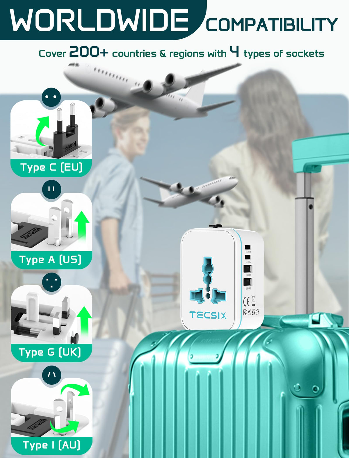 TECSIX USB-A ports support multiple devices during travel