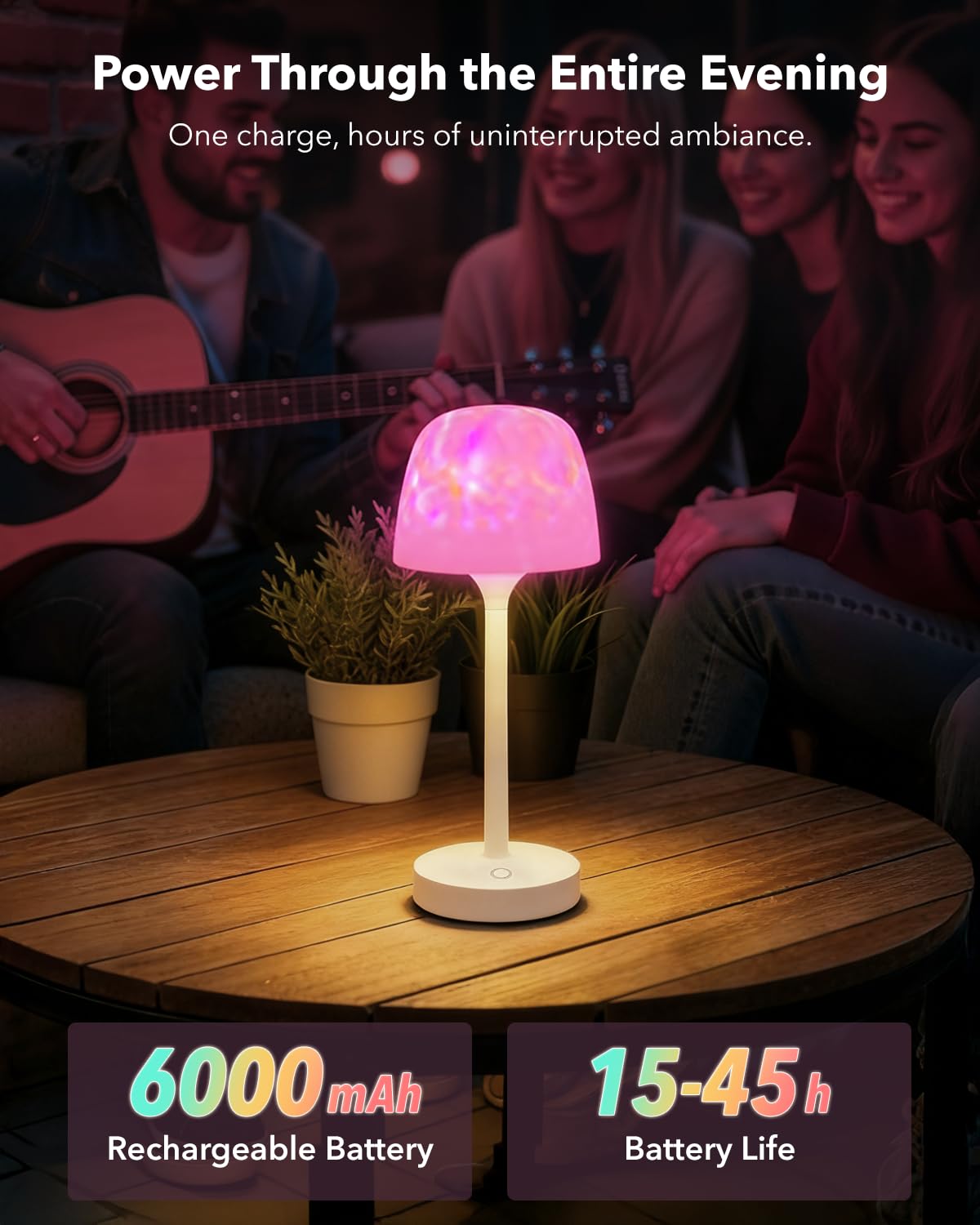 Tedmos 6000mAh battery lamp for long-lasting ambience.