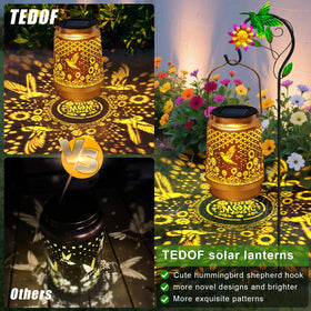 TEDOF outdoor solar hanging lantern on a garden hook setting