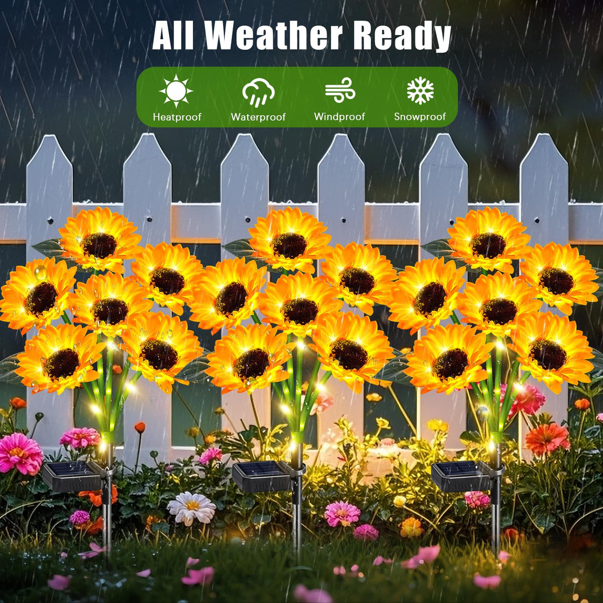 TEDOF solar sunflowers brighten garden beds, walkways, and patios.