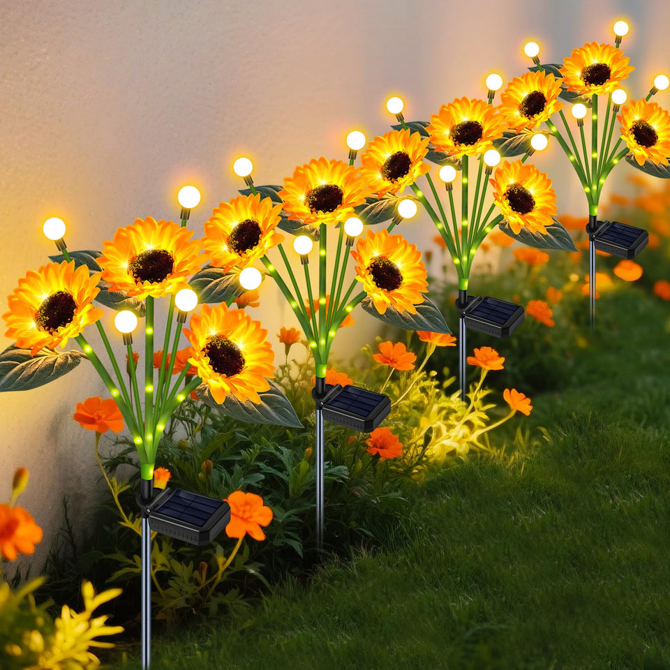 TEDOF solar sunflowers outdoor 4-pack brightens yards with warm ambient glow.
