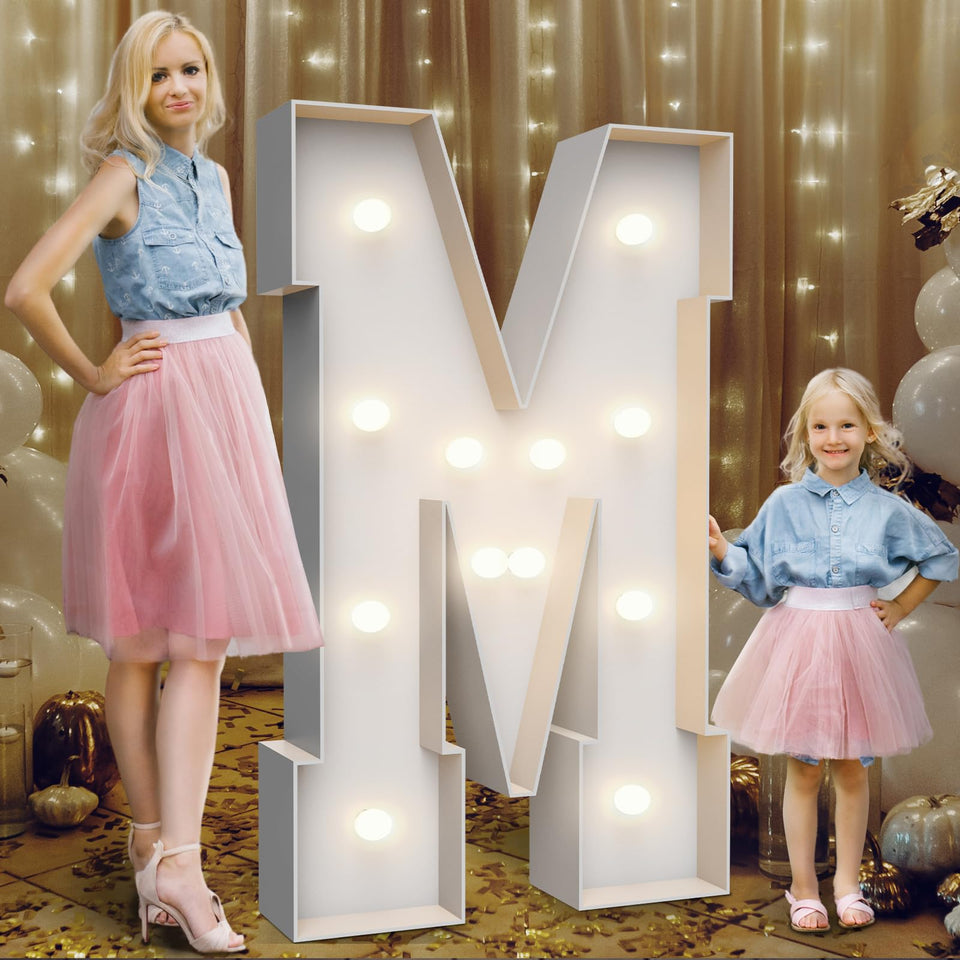 Teebloom 4ft marquee letter M assembled and illuminated for event backdrops.