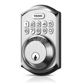TEEHO TE001 keyless entry lock mounted on front door for convenient access