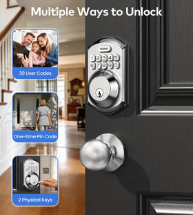TE001K keypad close-up in satin nickel by TEEHO highlights backlit entry for night use.