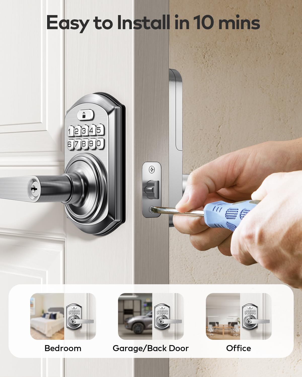 TE004 adjustable fit for various door thicknesses and backsets