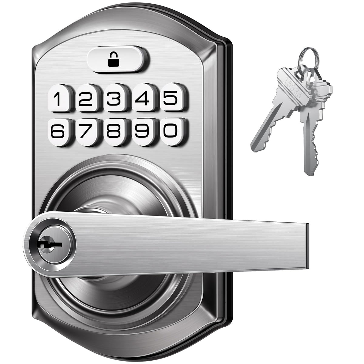 TE004 keyless entry keypad lock in satin nickel for secure home access