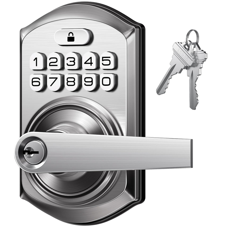 TE004 keyless entry keypad lock in satin nickel for secure home access