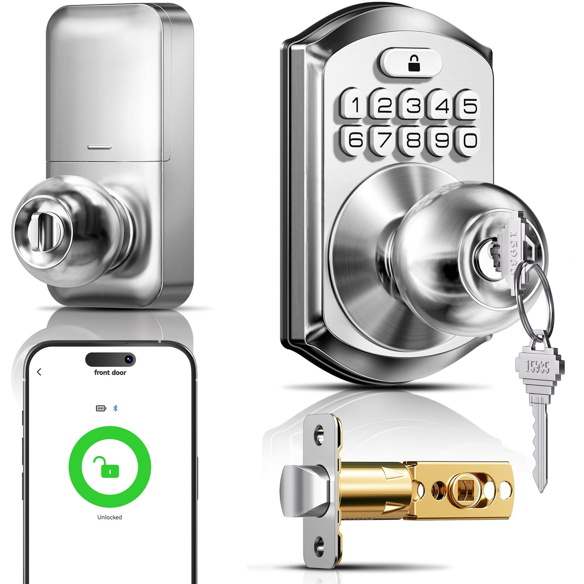 TEEHO TE018 smart door knob with keypad exterior enables quick keyless entry for the front door.