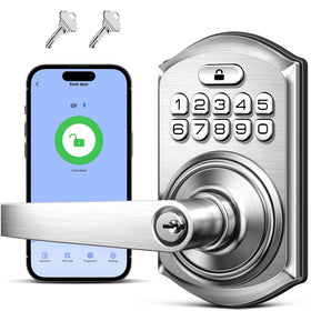 TEEHO TE019 smart lock handle close-up highlighting rugged build for reliable entry.