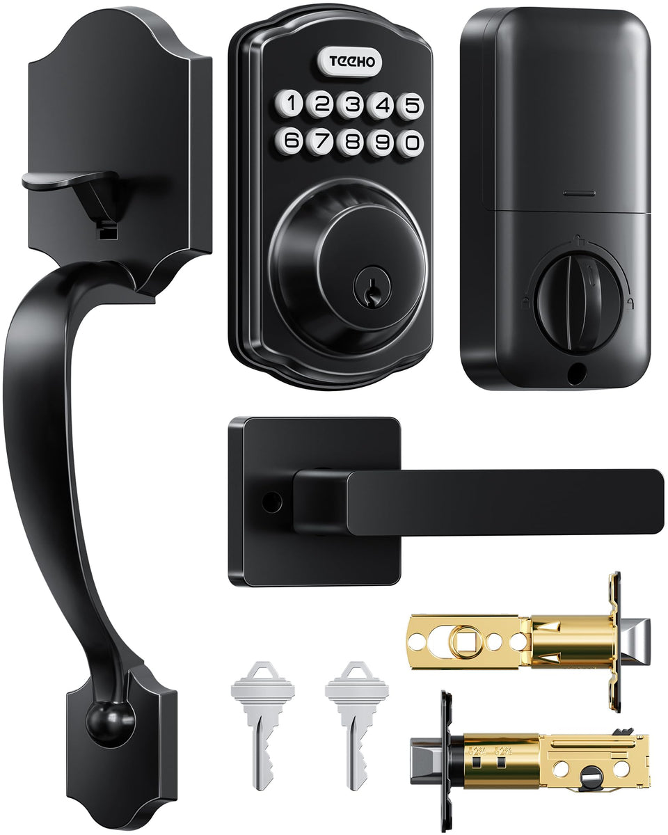 TEEHO TK001H front view with keypad and handle for secure entry.