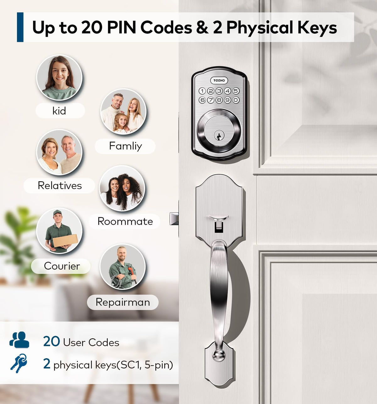 TEEHO TK001H keypad and codes enable flexible guest access control.