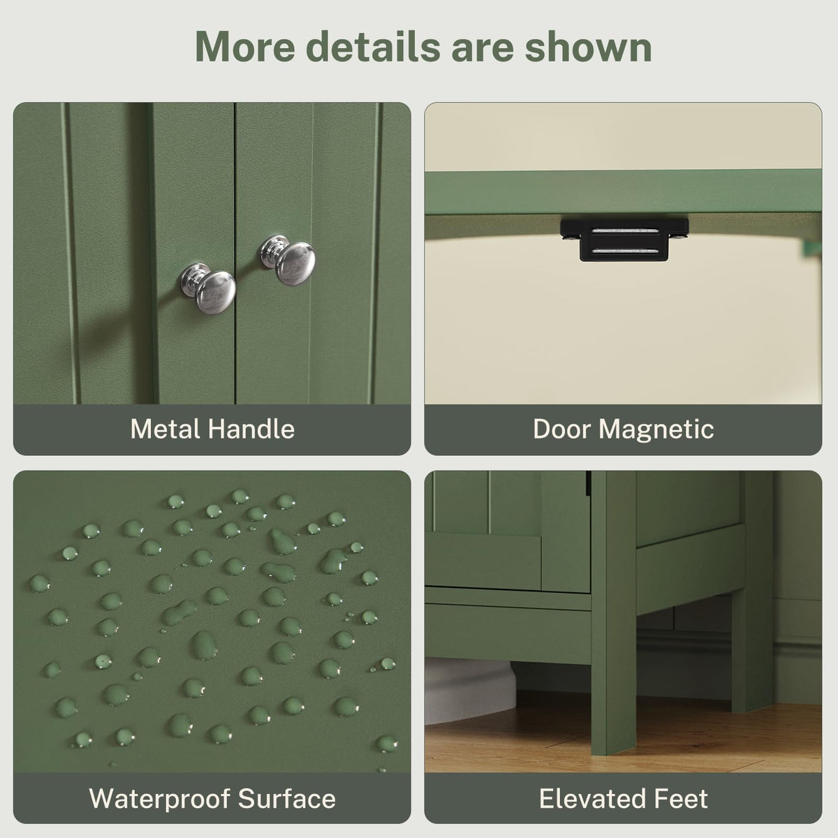TEENFON green pedestal cabinet creates tidy bathroom vibe