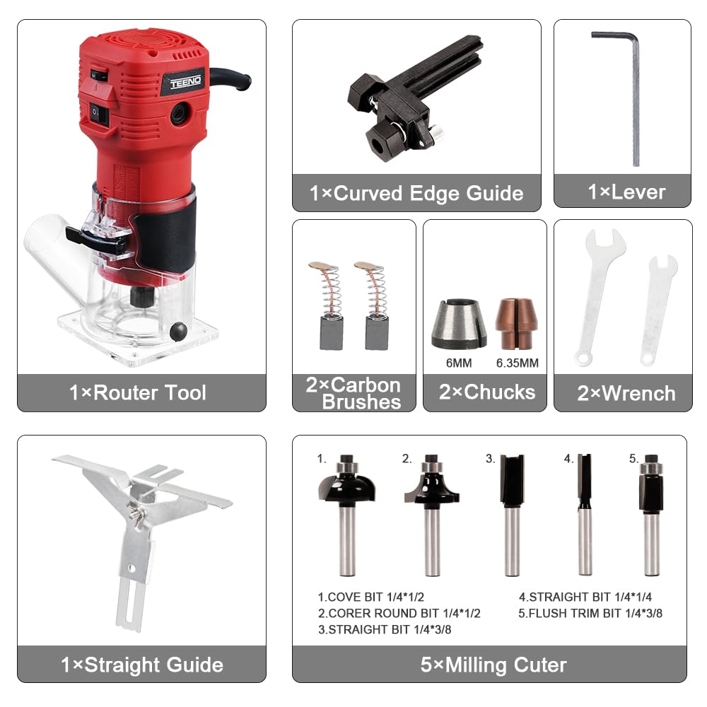 TEENO 6-speed control allows material-specific routing for clean finishes.