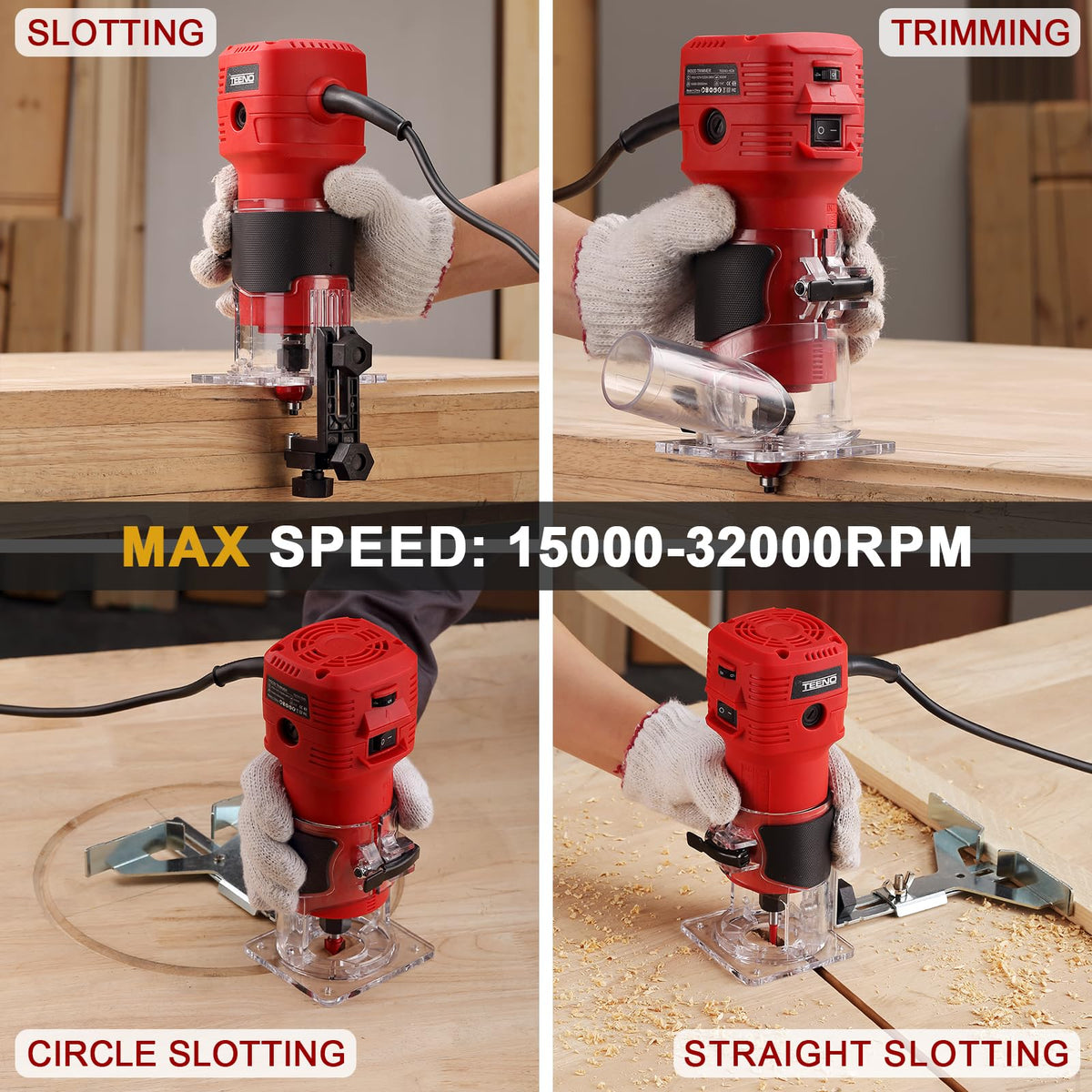 TEENO 650W motor provides steady power for efficient wood cutting.