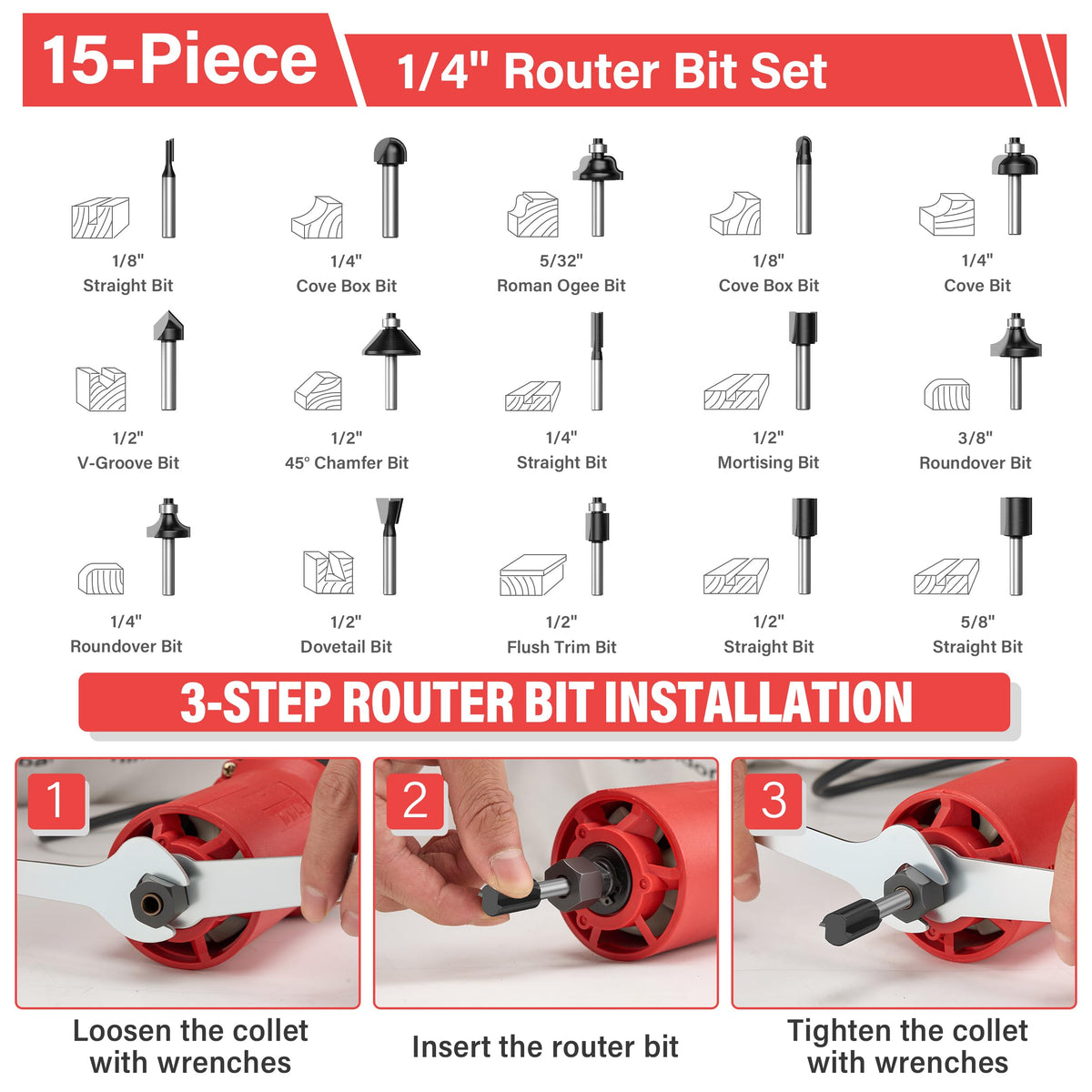 TEENO Wood Router edge and roller guides ensure bevel consistency