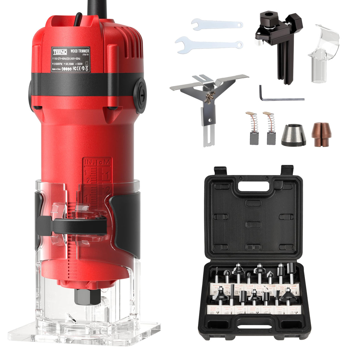 TEENO Wood Router 800W motor powering precise, clean cuts