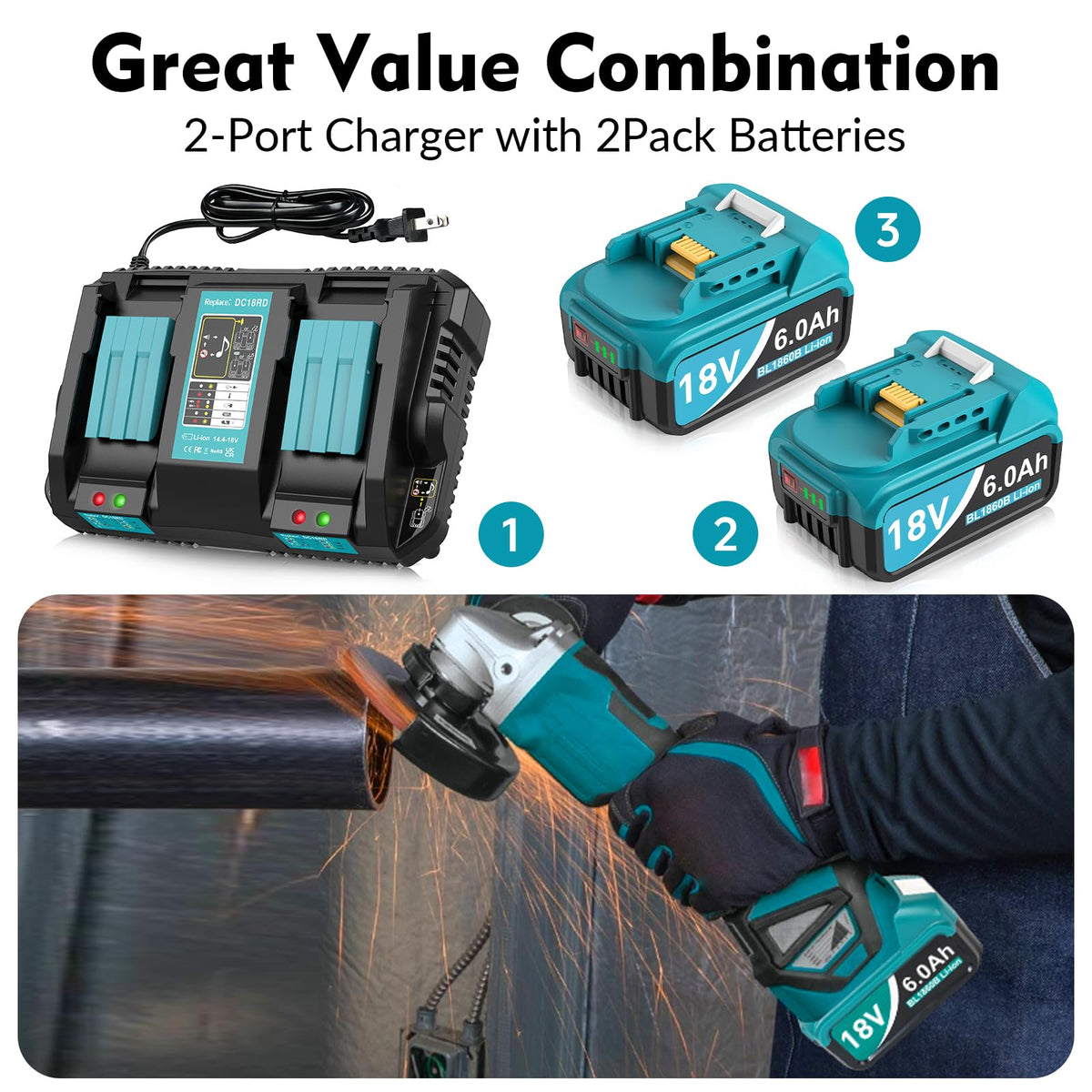 TeenPower 2Packs 6.0Ah robust design for extreme job site conditions