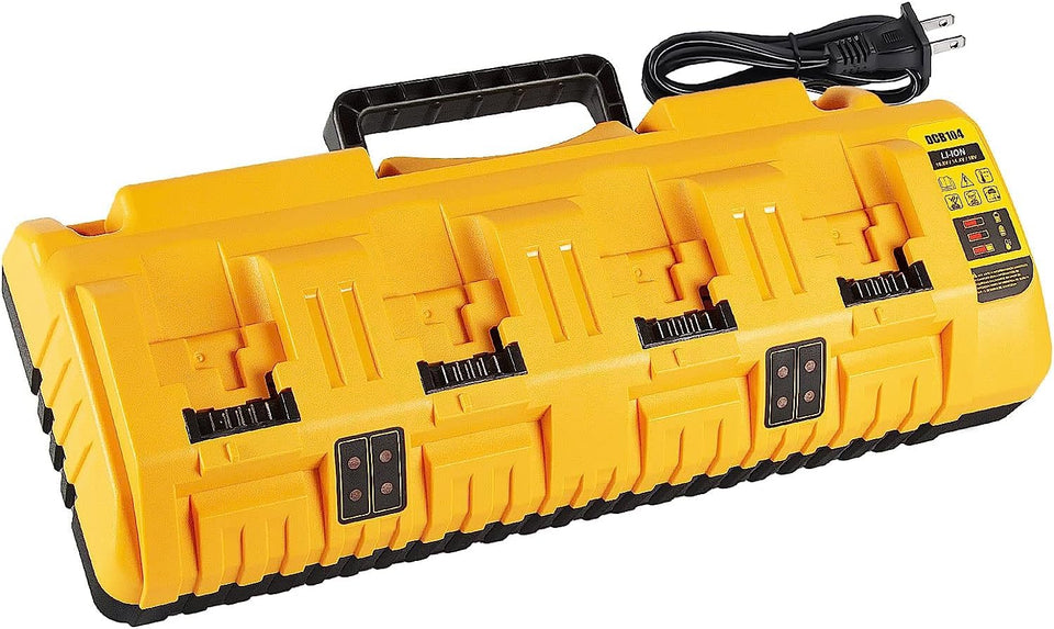 TeenPower four-port charger on front view enabling simultaneous charging of Dewalt batteries