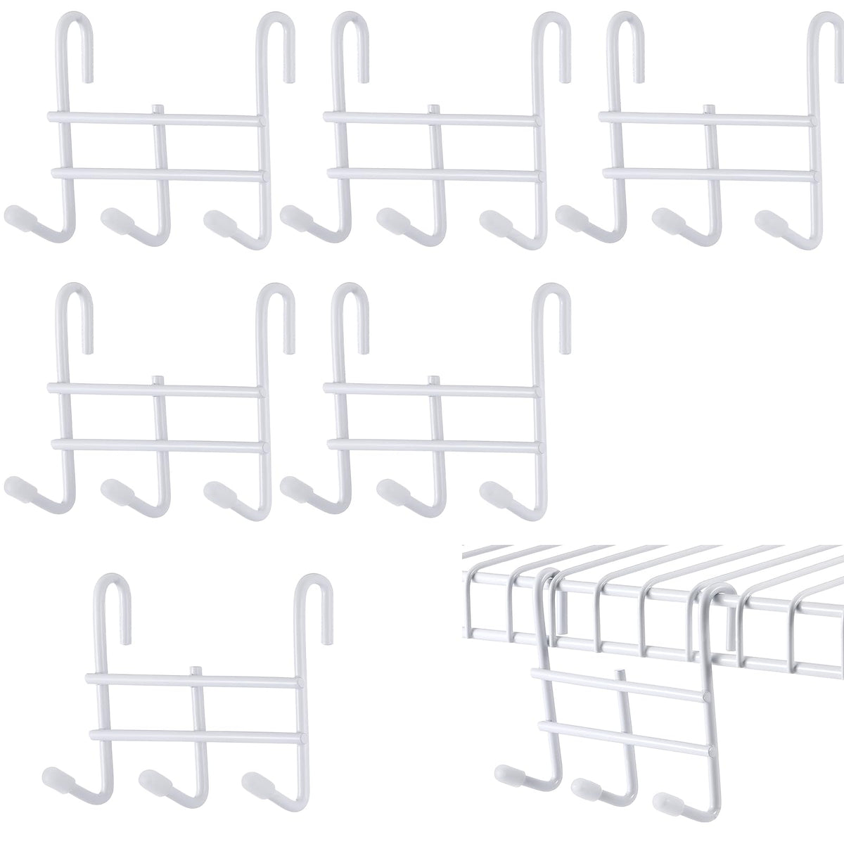 Teenyyou 6-pack hook attachments for wire shelving secure and organize belongings.