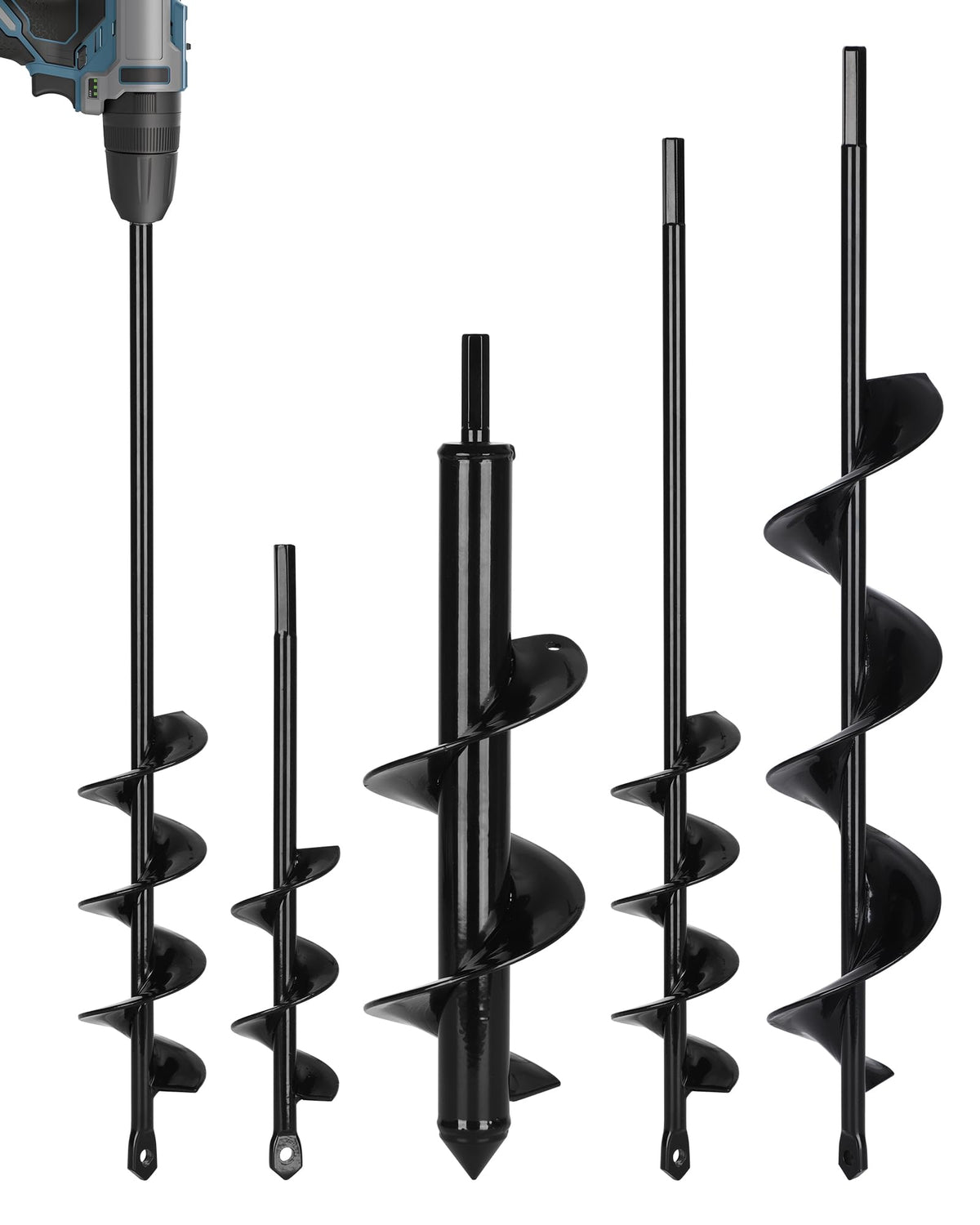 Tegarbed auger bits digging in garden soil for quick bulb planting
