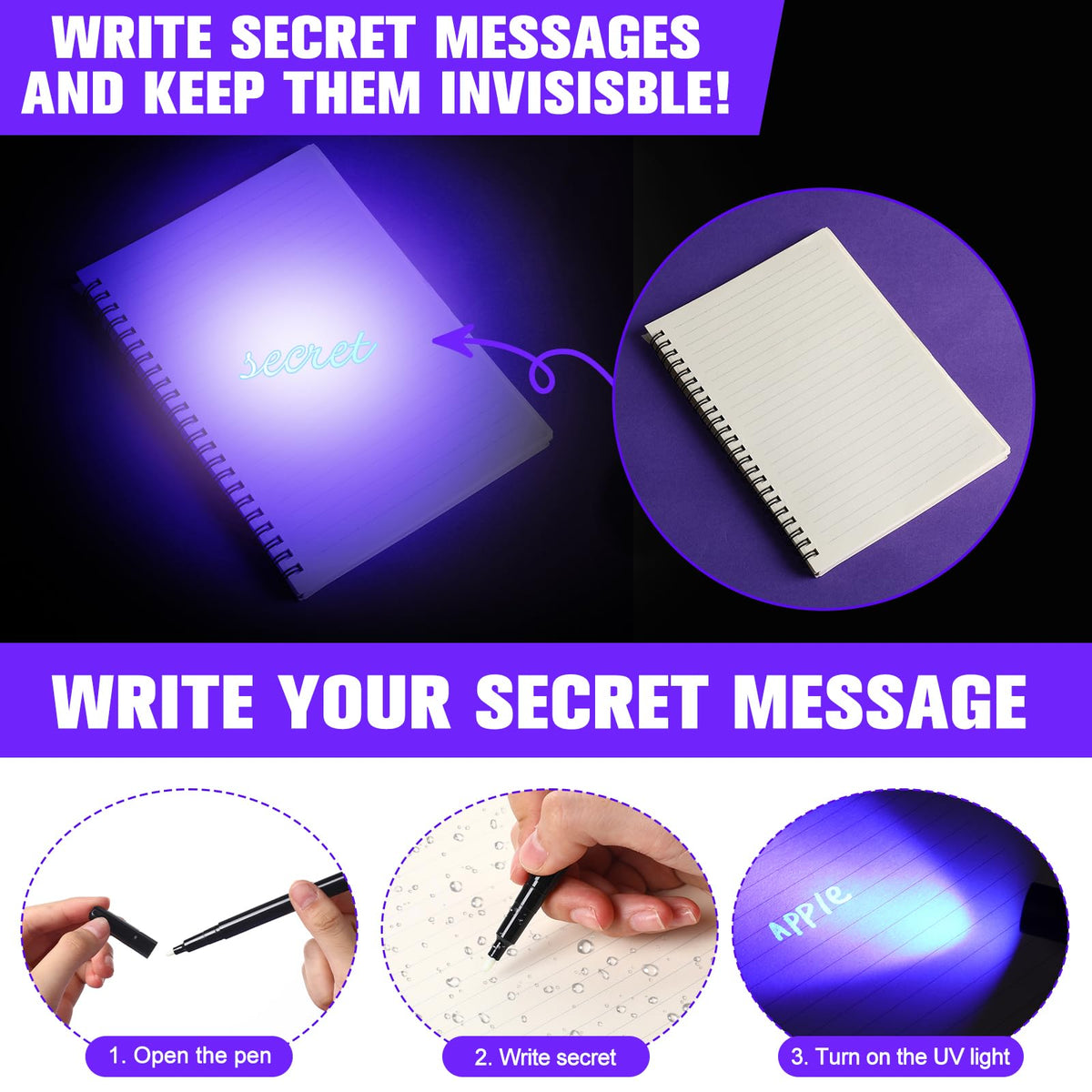 Tegeme invisible ink glow under dark light reveal
