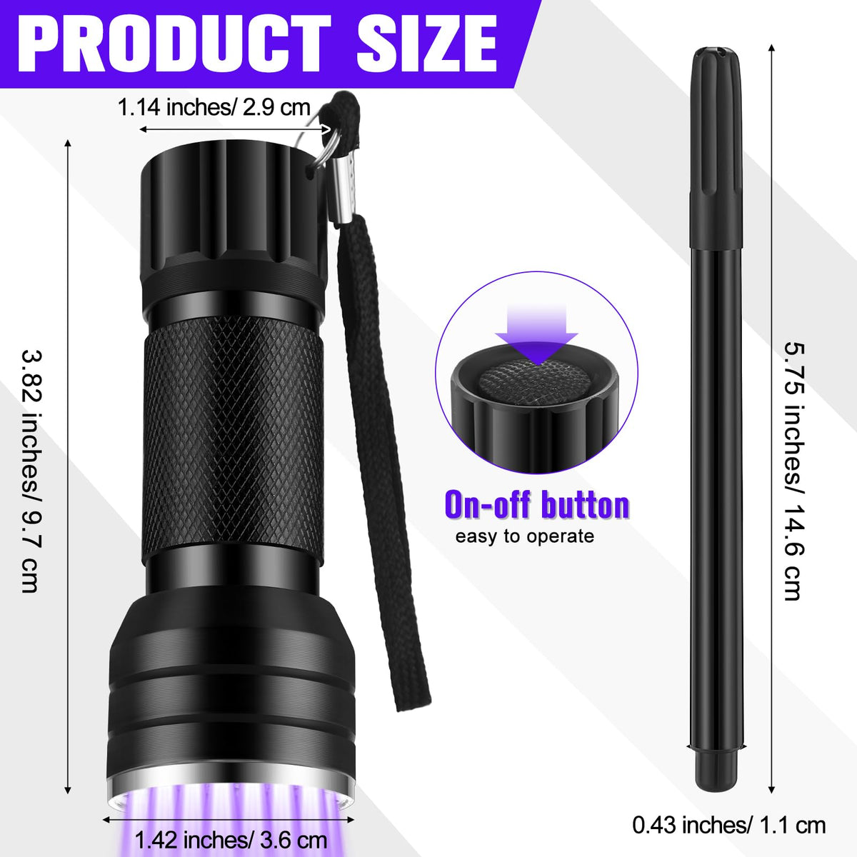 Tegeme UV flashlight aluminum body highlighting portable, durable tool
