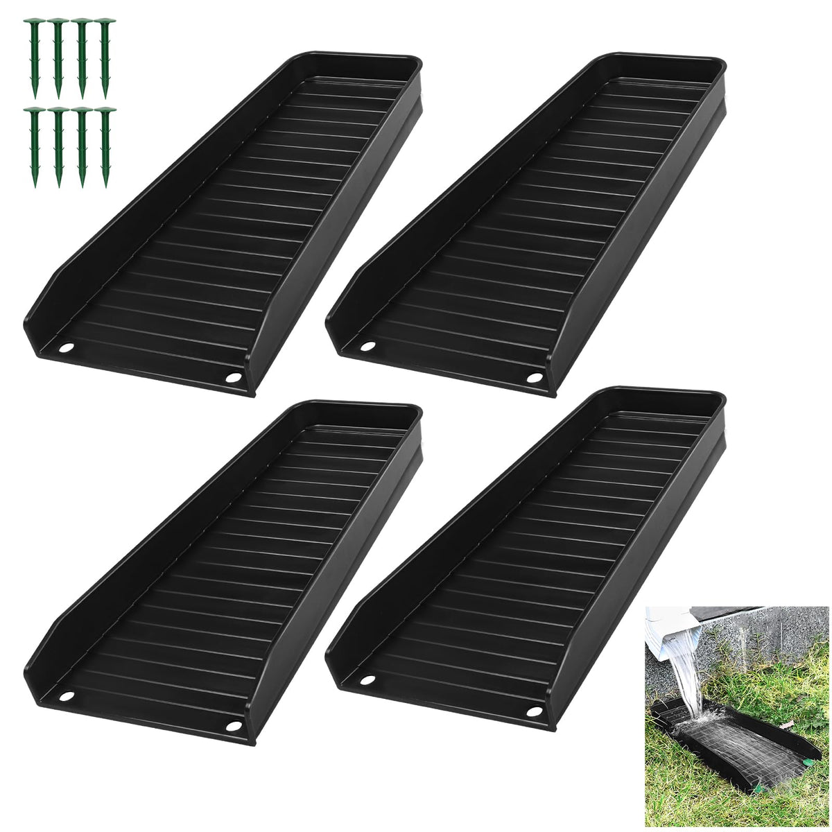 Teisaiko Rain-Gutter Splash Block front view demonstrates compact drainage for foundations.
