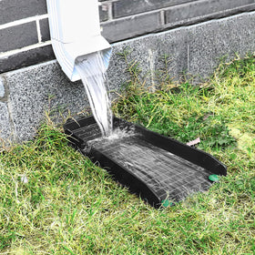 Teisaiko splash block fits most downpipes and blends with soil or lawn.
