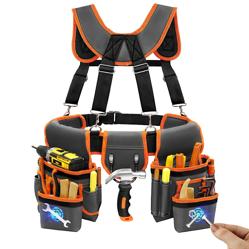 TEKCHIC magnetic tool belt front pockets keep nails accessible and secure.