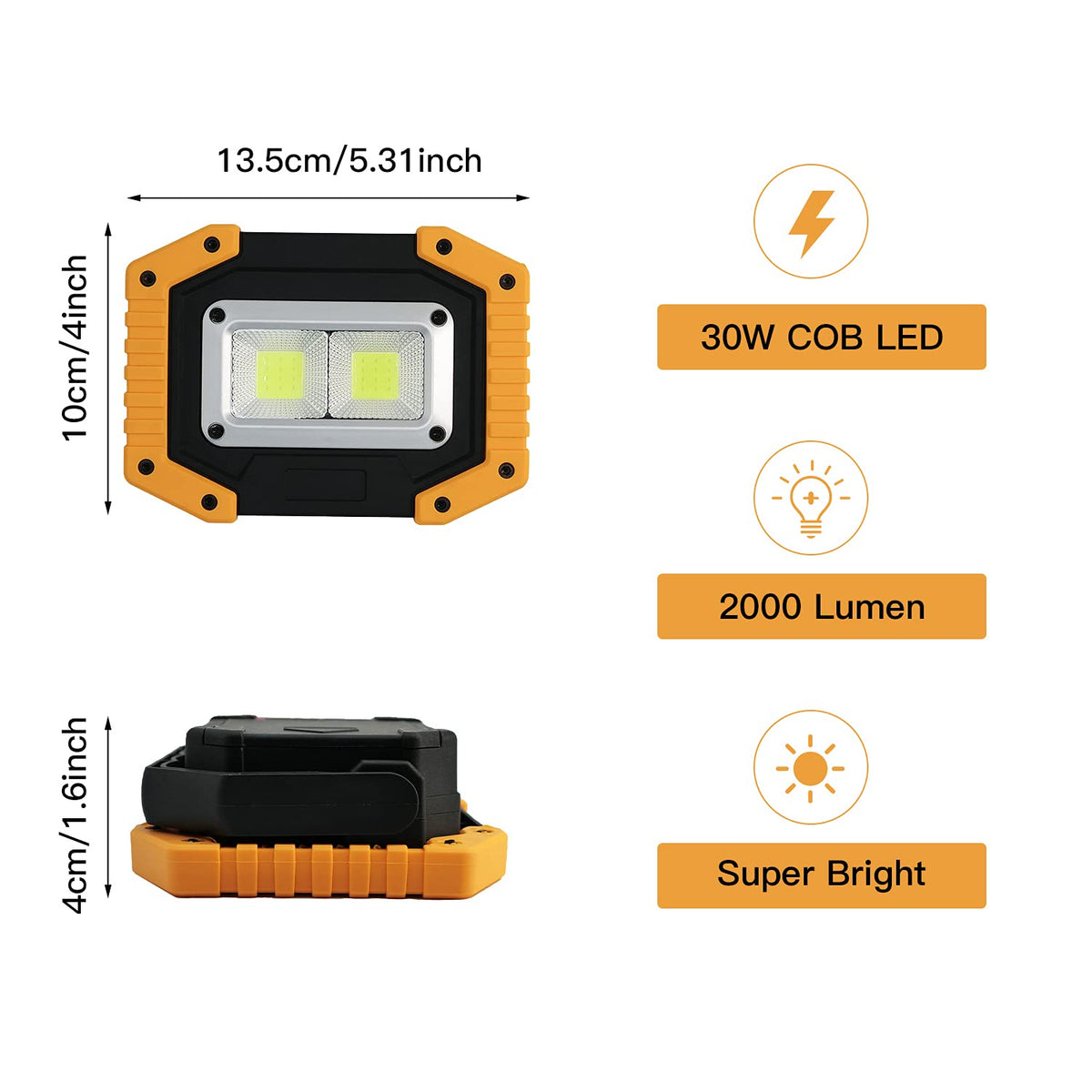 Tekstap COB chips provide 2000lm brightness for outdoor work.