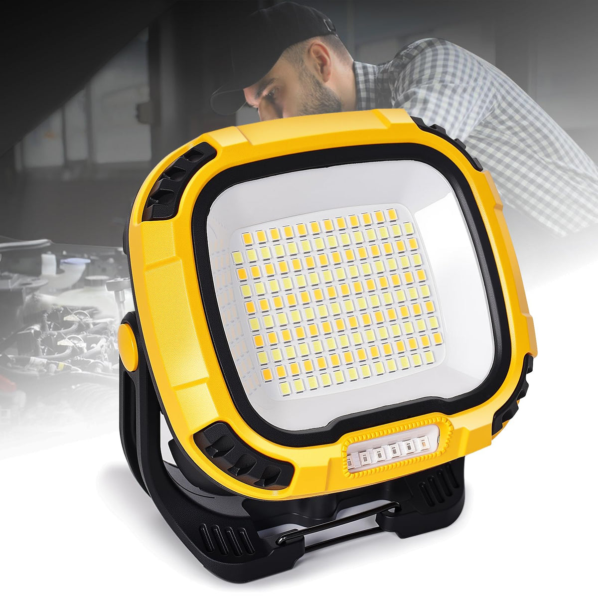 Tekstap magnetic work light, front view, securely grips metal surfaces for hands-free illumination.