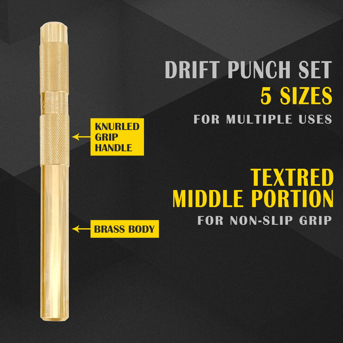Tektall brass drift punch 1/2 inch supports accurate placement with gentle impact.