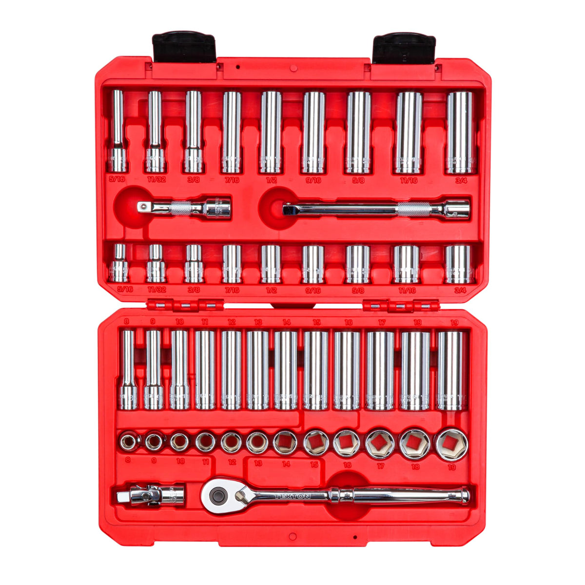 TEKTON 3/8 in shallow sockets with large markings for quick selection.