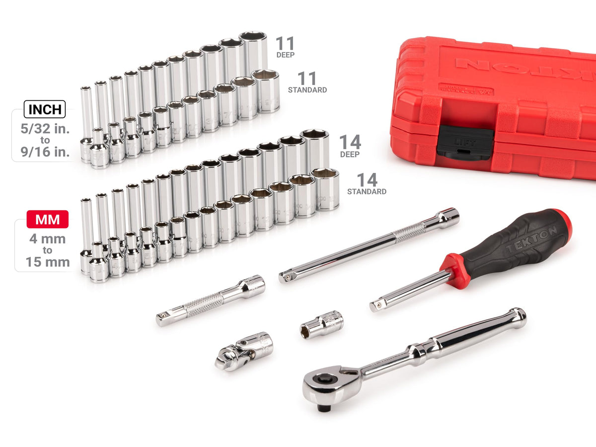 TEKTON 90-tooth quick-release ratchet enables smooth, fast turning in tight spaces.