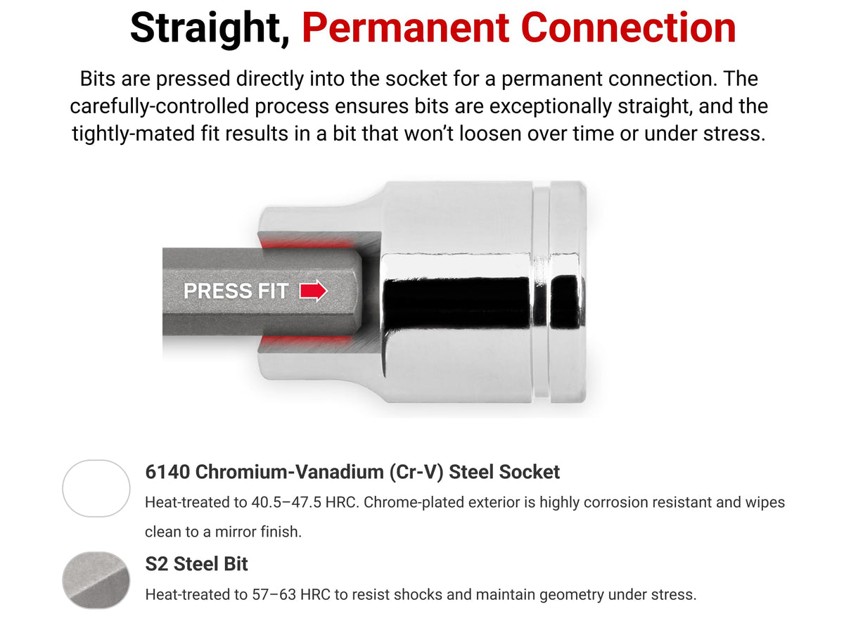 TEKTON chamfered ends ease entry into fasteners and reduce wear