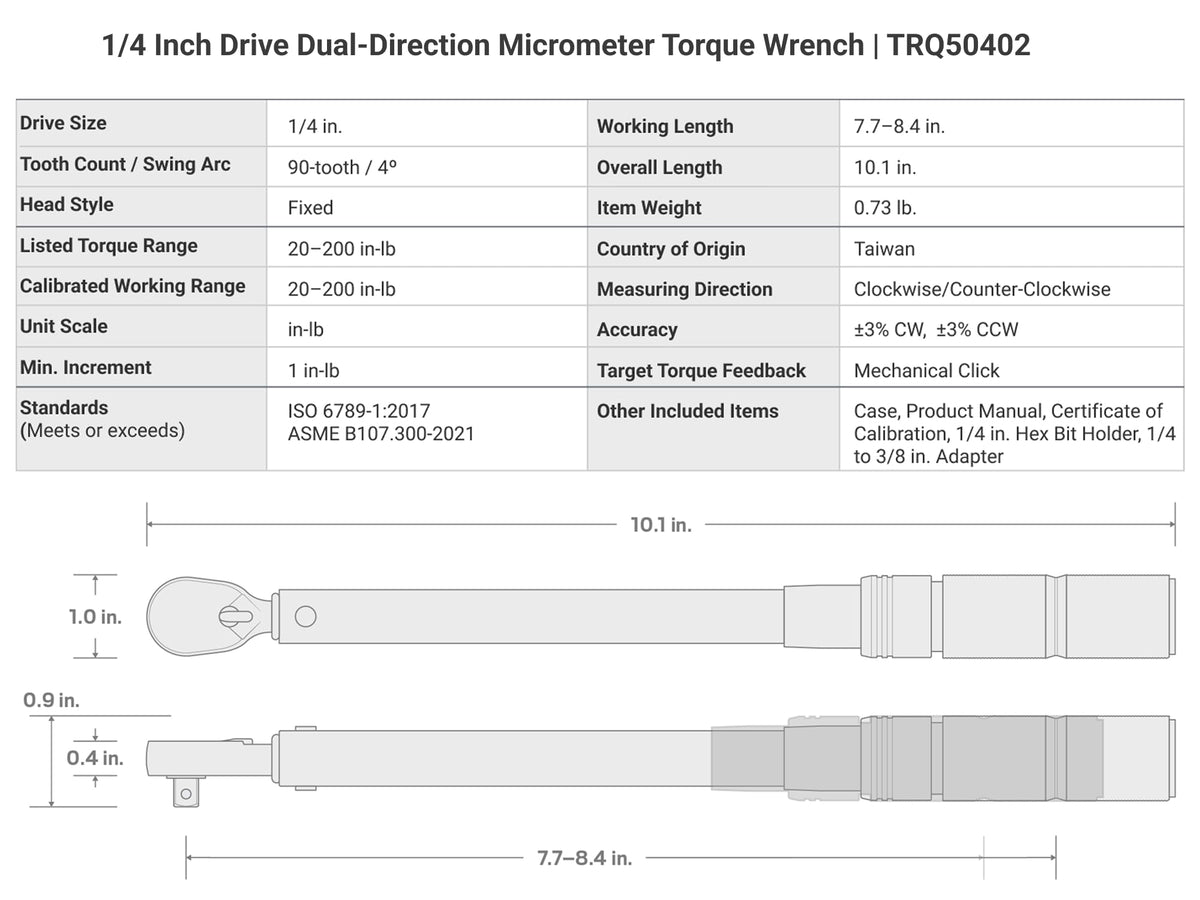 TEKTON diamond-pattern handle offers a secure grip during tightening tasks.