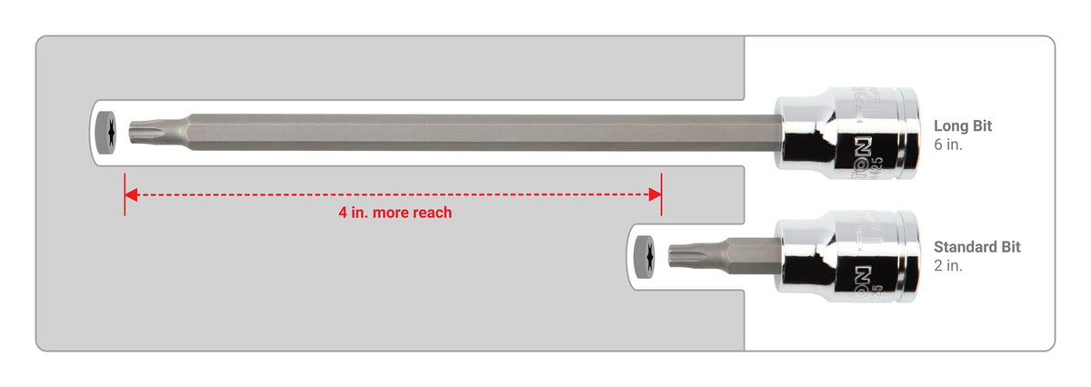TEKTON extra-long bits reach deep into narrow recessed areas.