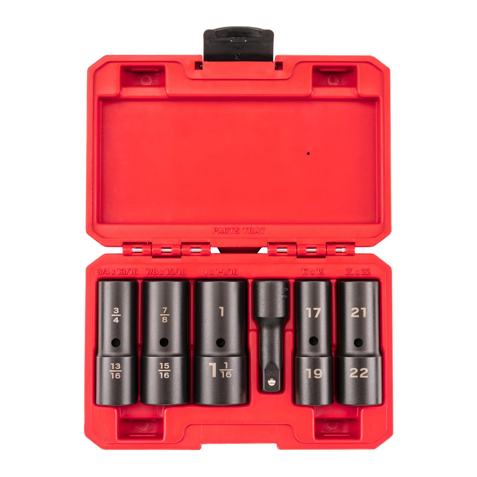 TEKTON half-inch drive deep flip socket set designed for easier lug nut access.