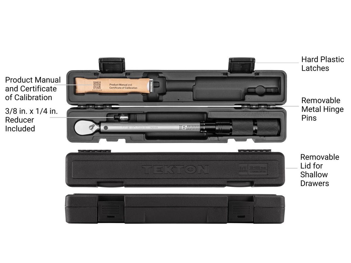 ISO calibration certificate for TEKTON torque wrench confirming full-range verification.