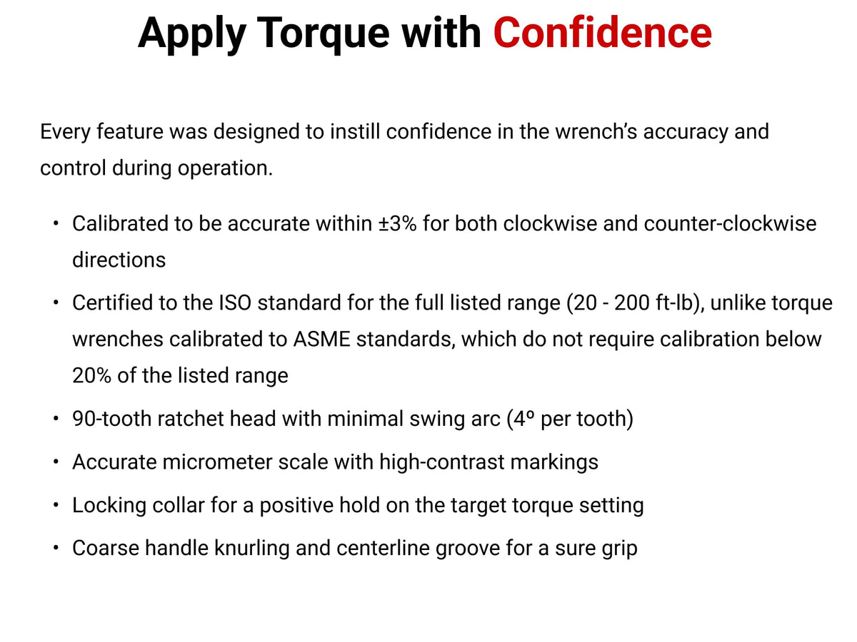 TEKTON laser-marked micrometer scales for quick, readable torque settings.
