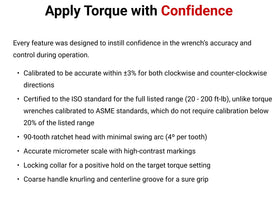TEKTON laser-marked micrometer scales for quick, readable torque settings.
